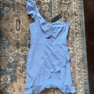 Nasty Gal blue polka dot mini dress - one shoulder - new with tags